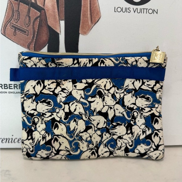 Carolina Herrera Neiman Marcus Black and Blue Graphic Pouch cosmetic bag - Picture 1 of 8
